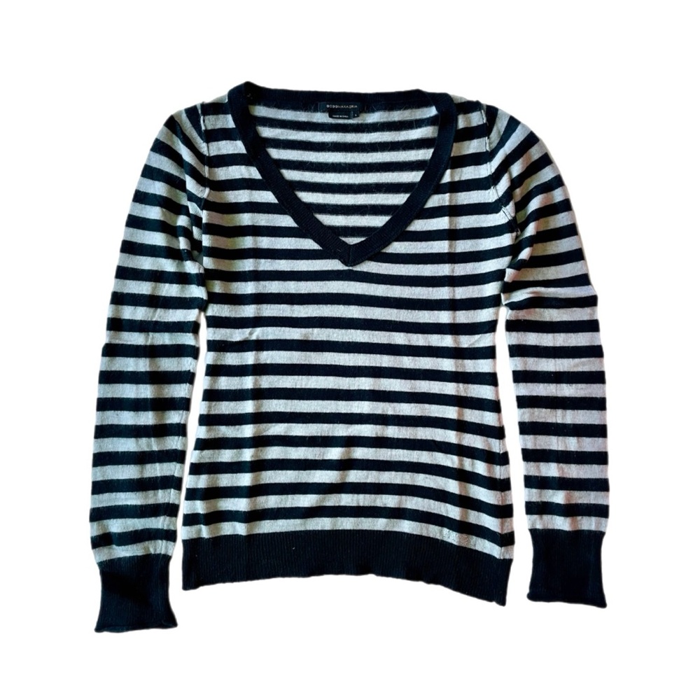 BCBGMAXAZIRA black and white stripe v neck sweater size large